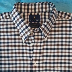 Stafford Men's 17 36 - 37 Travel Oxford Plaid Button Down Long Sleeve Shirt